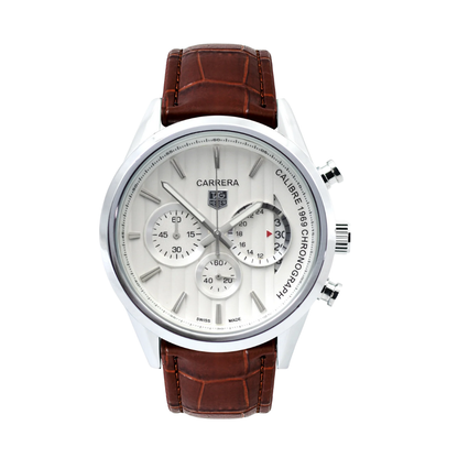 TAG Heuer Carrera Chronograph – Silver Dial & Brown Leather Strap